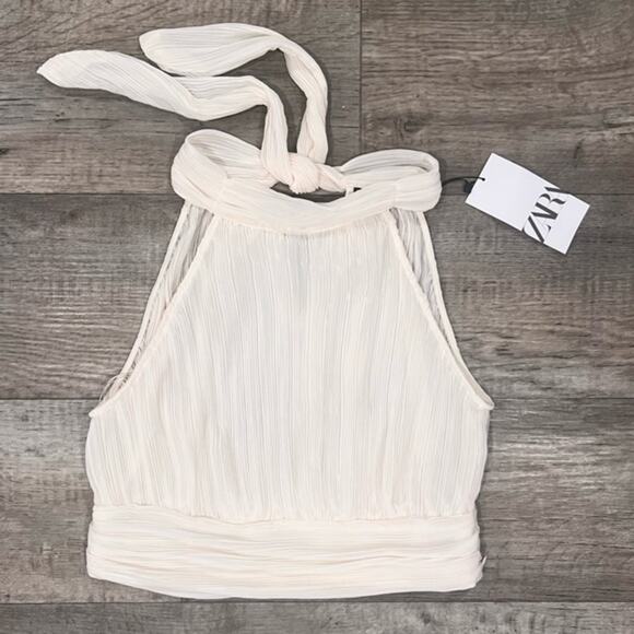 ZARA Pleated High Collar Halter Top NWT Size M - Picture 15 of 16